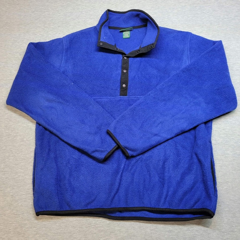 LL Bean Blue Snap Fleece 1/4 Button Mens Medium Pullover Jacket Vintage